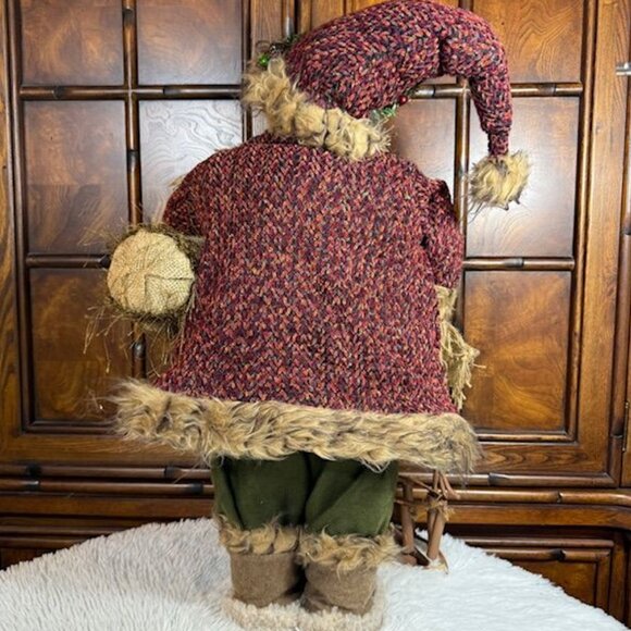 Vintage 25" Olde World Faux Fur Burgundy Tweed Braided Beard Metal Lantern Santa - Picture 5 of 12